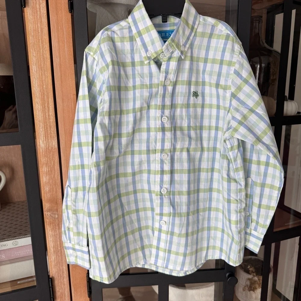 J. Bailey Roscoe button down shirt toddler boys gingham long sleeve embroidered